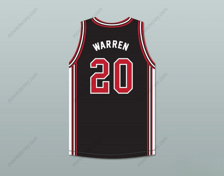 CAMISETA DE BALONCESTO NEGRA PERSONALIZADA CON NOMBRE NÚMERO MILTON WARREN 20 EN CASA Cosida S-6XL