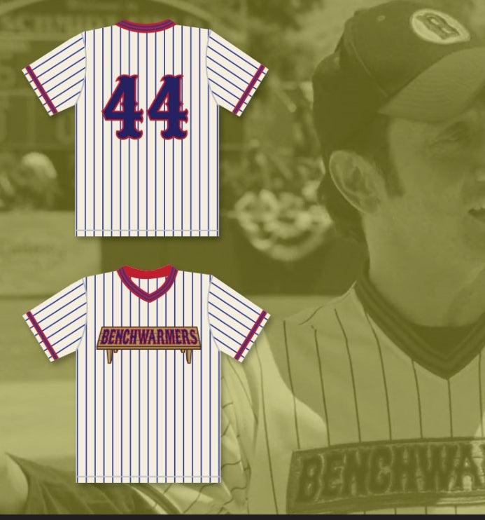 Camiseta de béisbol a rayas con nombre y número personalizados ROB SCHNEIDER GUS MATTHEWS 44 BENCHWARMERS, con costuras superiores, tallas S-6XL