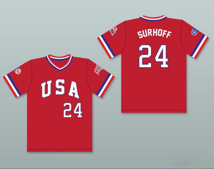 Personalizada Cualquier Nombre Número B.J. SURHOFF 24 1984 Equipo de EE. UU. Camiseta de Béisbol Roja Cosida Tallas S-6XL