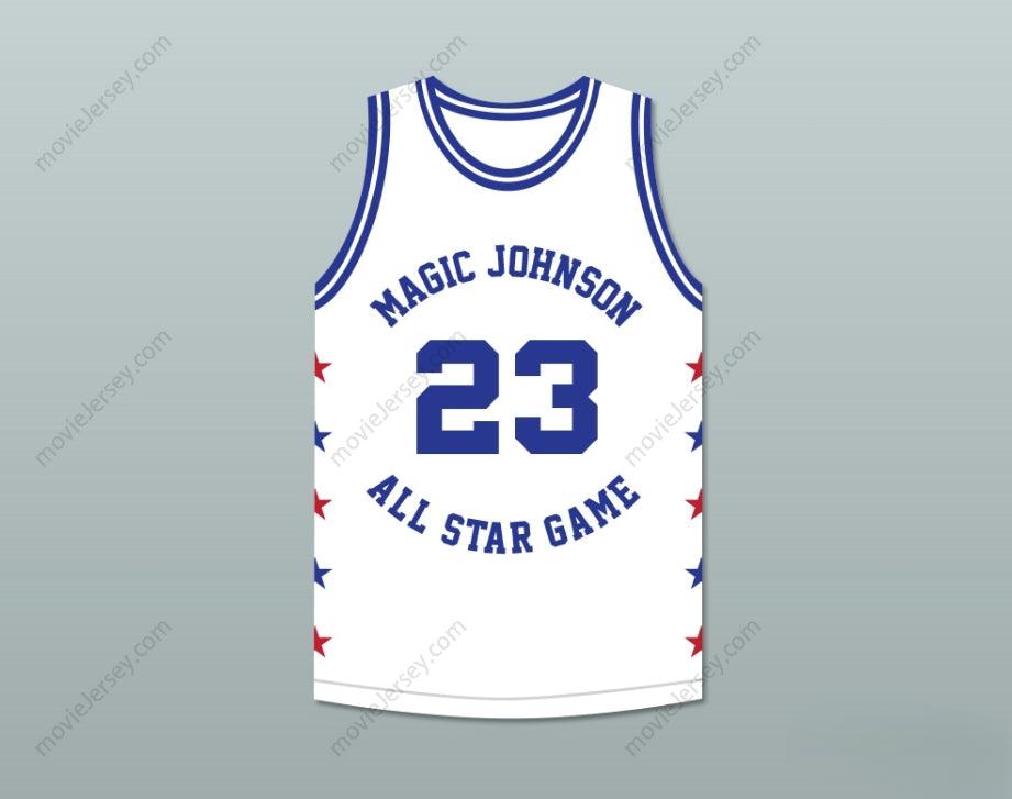 PERSONALIZADO CUALQUIER Nombre Número MARK AGUIRRE 23 MAGIC JOHNSON CAMISETA DE BALONCESTO BLANCA ALL STAR GAME 1990 MIDSUMMER NIGHT'S MAGIC EVENTO BENÉFICO Costuras de primera S-6XL