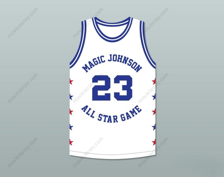 PERSONALIZADO CUALQUIER Nombre Número MARK AGUIRRE 23 MAGIC JOHNSON CAMISETA DE BALONCESTO BLANCA ALL STAR GAME 1990 MIDSUMMER NIGHT'S MAGIC EVENTO BENÉFICO Costuras de primera S-6XL