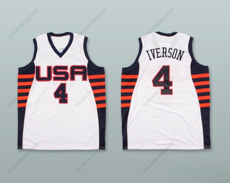 CUSTOM ANY Name Number ALLEN IVERSON 4 USA WHITE BASKETBALL JERSEY Top Stitched S-6XL