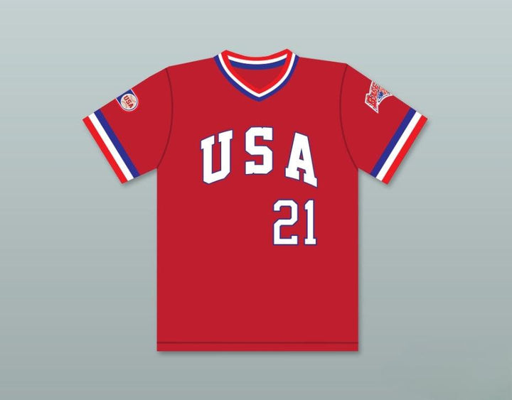 Camiseta de béisbol roja del equipo de EE. UU. de 1984 KEN CAMINITI 21 con cualquier nombre y número personalizada, cosida de la S a la 6XL