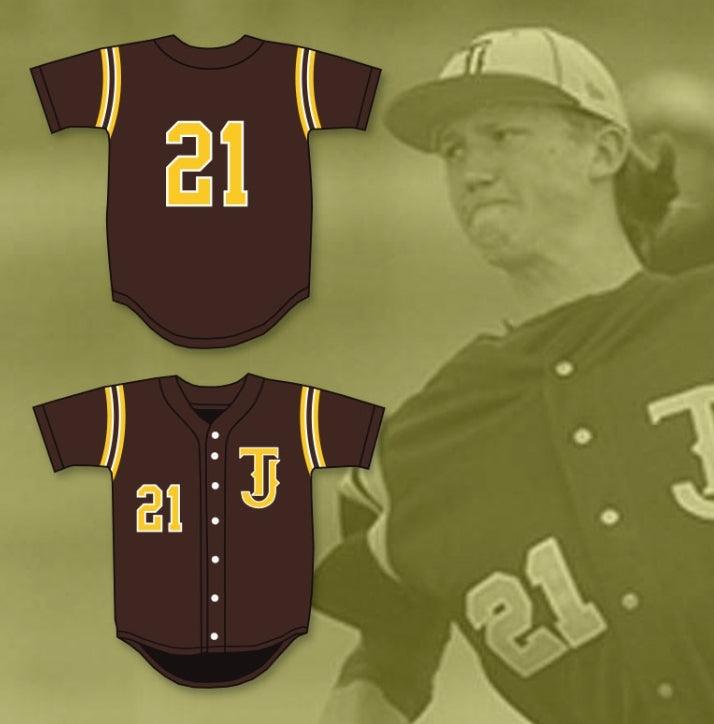 Camiseta de béisbol Custom con cualquier nombre y número de KYLE FREELAND 21 THOMAS HIGH SCHOOL SPARTANS MARRÓN 1 costura superior S-6XL