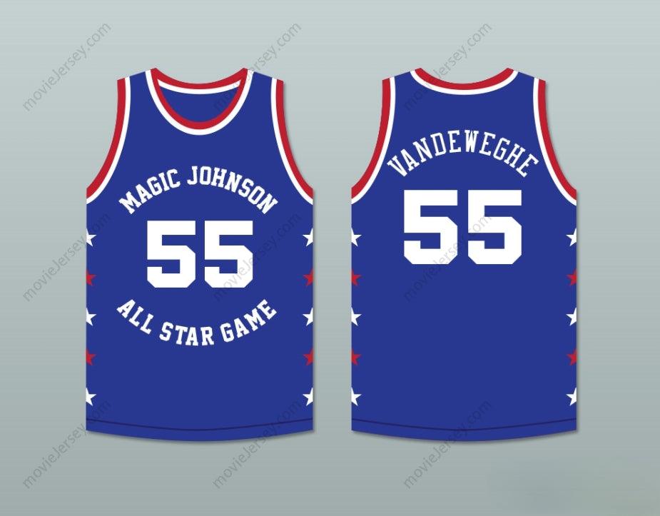 PERSONALIZA Cualquier Nombre Número KIKI VANDEWEGHE 55 MAGIC JOHNSON ALL STAR GAME CAMISETA DE BALONCESTO AZUL 1988 EVENTO BENÉFICO MIDSUMMER NIGHT'S MAGIC Cosido Superior S-6XL
