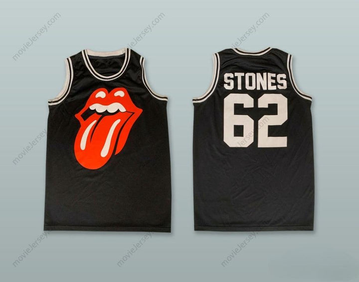 CAMISETA DE BALONCESTO PERSONALIZADA CON CUALQUIER Nombre Número ROLLING STONES 62 NEGRA Costuras Reforzadas Tallas S-6XL