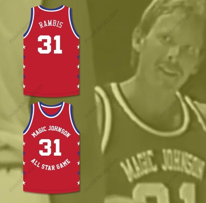PERSONALIZABLE Cualquier Nombre Número KURT RAMBIS 31 MAGIC JOHNSON ALL STAR GAME CAMISETA BALONCESTO ROJA 1990 EVENTO BENÉFICO MIDSUMMER NIGHT'S MAGIC Tallas S-6XL con Costuras Superiores