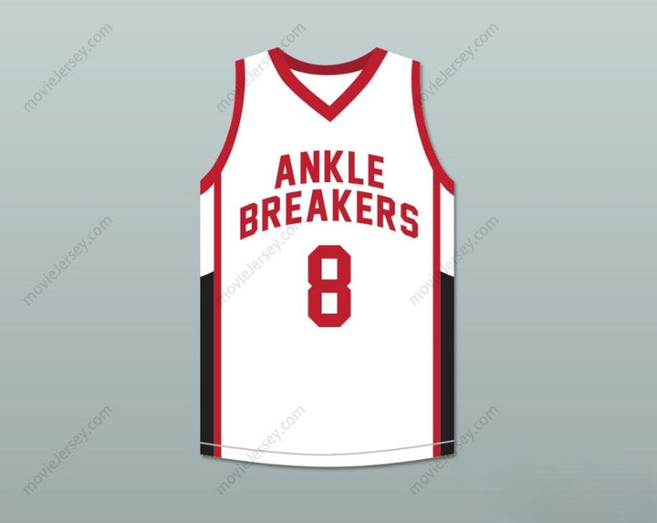 Camiseta de baloncesto blanca **PERSONALIZADA** con cualquier nombre y número, **CROSSOVER 8 ANKLE BREAKERS**, con costuras en tallas S-6XL
