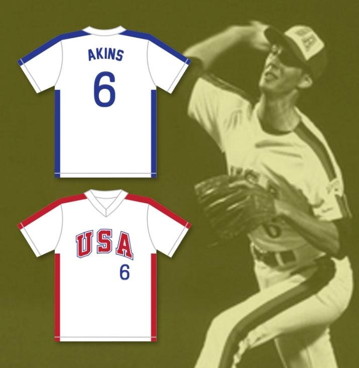 Personalizado Cualquier Nombre Número SID AKINS 6 1984 Equipo de EE. UU. Camiseta de Béisbol Blanca Parte Superior Cosida S-6XL