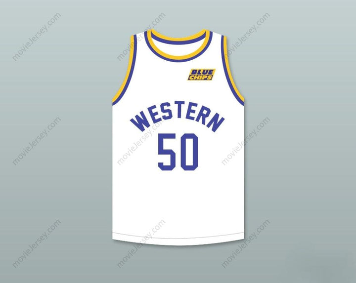PERSONALIZA Cualquier Nombre Número SHAQ NEON BOUDEAUX 50 CAMISETA DE BALONCESTO BLANCA CON PARCHE DE BLUE CHIPS Costura Superior S-6XL