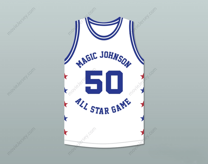 CUSTOM ANY Name Number RALPH SAMPSON 50 MAGIC JOHNSON ALL STAR GAME WHITE BASKETBALL JERSEY 1986 MIDSUMMER NIGHT'S MAGIC CHARITY EVENT Top Stitched S-6XL