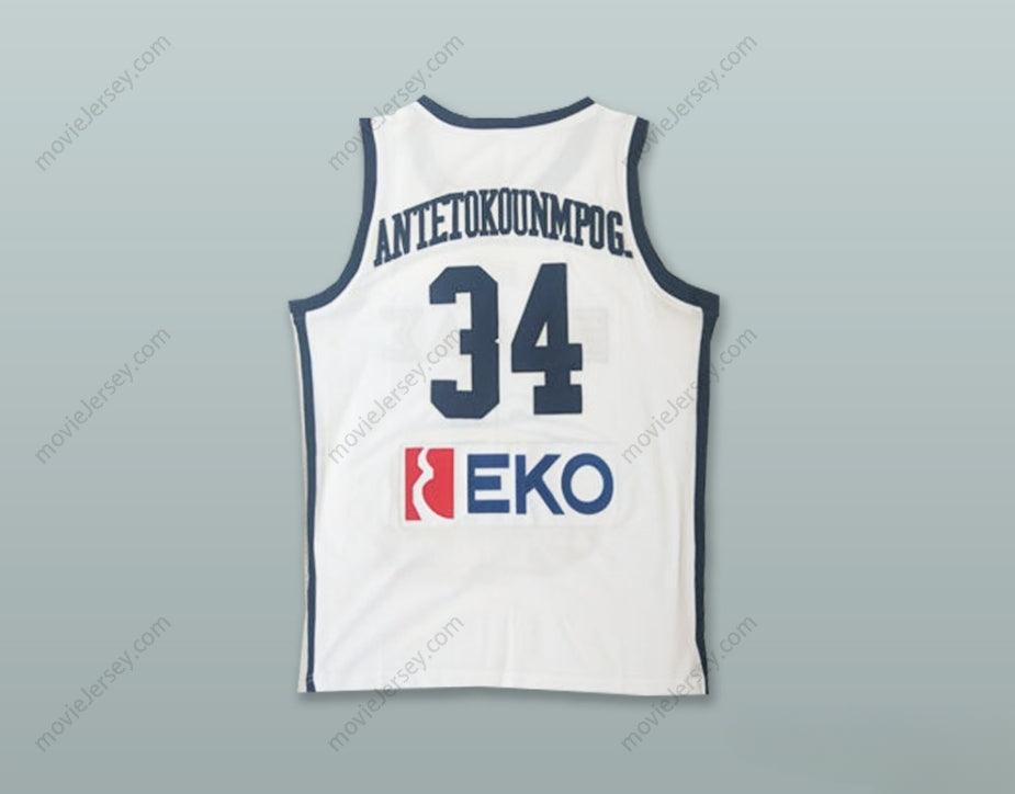 PERSONALIZA CUALQUIER Nombre Número GIANNIS ANTETOKOUNMPO 34 GRECIA SELECCIÓN NACIONAL BALONCESTO BLANCO Camiseta Top Cosido S-6XL