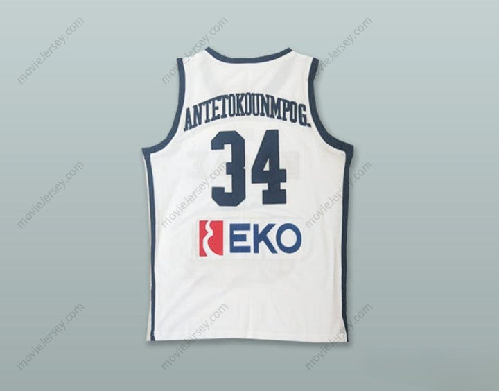 PERSONALIZA CUALQUIER Nombre Número GIANNIS ANTETOKOUNMPO 34 GRECIA SELECCIÓN NACIONAL BALONCESTO BLANCO Camiseta Top Cosido S-6XL