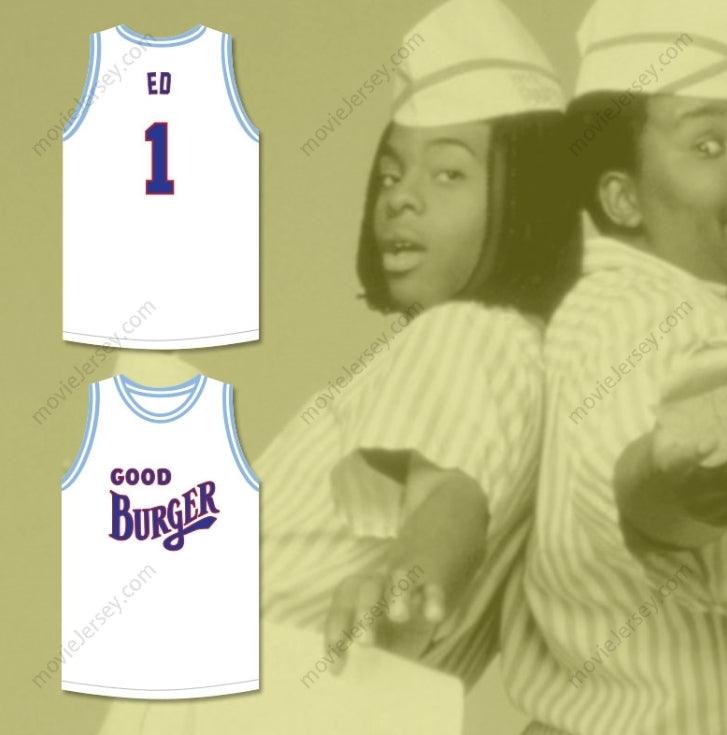 PERSONALIZA Cualquier Nombre Número ED 1 GOOD BURGER CAMISETA DE BALONCESTO BLANCA Parte Superior Cosida S-6XL
