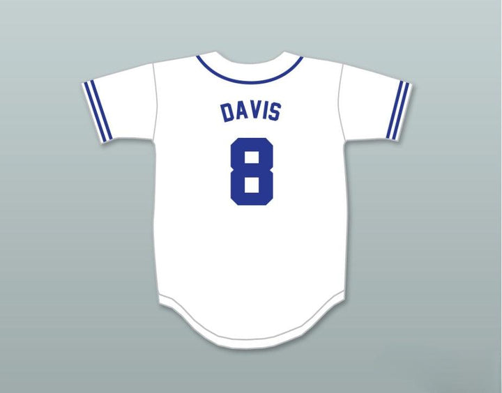 Personalizada con Cualquier Nombre y Número CRASH DAVIS 8, CAMISETA DE BÉISBOL RETRO CON BOTONES Y CUELLO, BLANCA CON COSTURAS, Tallas S-6XL