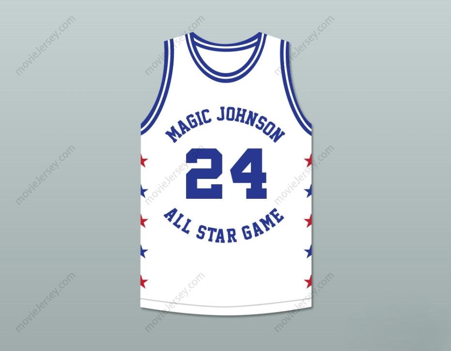 PERSONALIZA Cualquier Nombre Número MARK AGUIRRE 24 MAGIC JOHNSON CAMISETA BALONCESTO BLANCA ALL STAR GAME 1988 EVENTO BENÉFICO MIDSUMMER NIGHT'S MAGIC Tallas de la S-6XL con Costura Superior