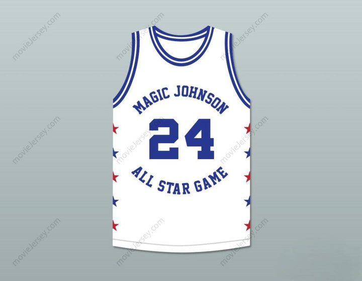 PERSONALIZA Cualquier Nombre Número MARK AGUIRRE 24 MAGIC JOHNSON CAMISETA BALONCESTO BLANCA ALL STAR GAME 1988 EVENTO BENÉFICO MIDSUMMER NIGHT'S MAGIC Tallas de la S-6XL con Costura Superior