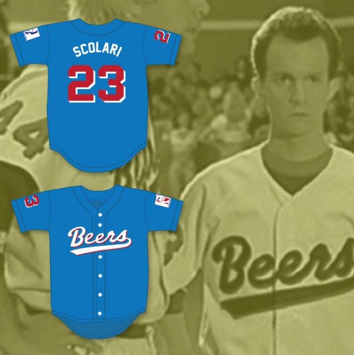 Camiseta de béisbol azul con el número y nombre personalizados KENNY SCOLARI 23 BEERS BASEKETBALL, tallas S-6XL