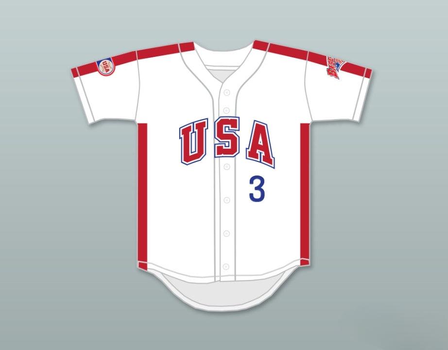 Camiseta de béisbol blanca con botones de equipo de EE. UU. FLAVIO ALFARO 3 1984, con cualquier nombre y número personalizados, con costuras superiores S-6XL