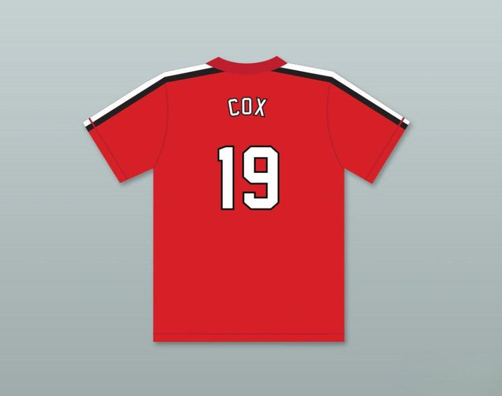 Camiseta de béisbol ROJA con el nombre y número personalizados que quieras JOE COX 19 THE BATTERED BASTARDS OF BASEBALL, costura superior, tallas S-6XL