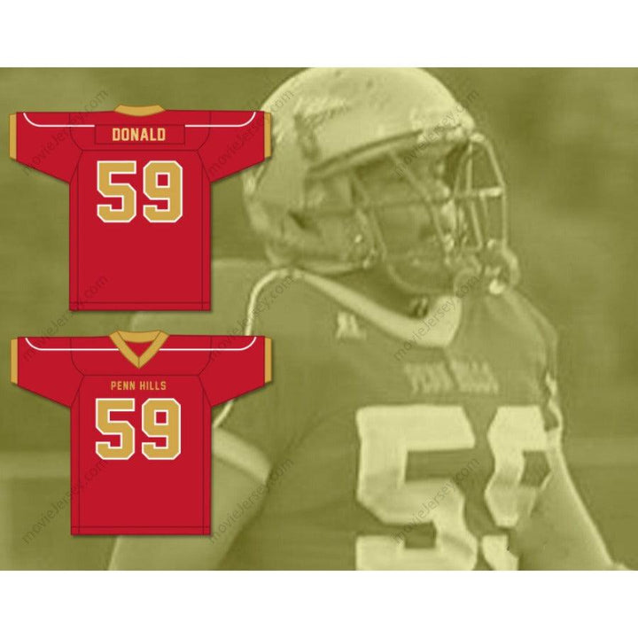 PERSONALIZA CUALQUIER Nombre Número AARON DONALD 59 CAMISETA FÚTBOL AMERICANO PENN HILLS HIGH SCHOOL INDIANS Tallas S-6XL Cosida