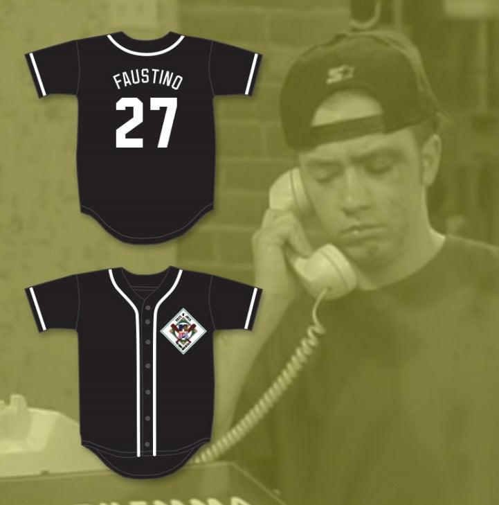 Camiseta de béisbol personalizada con cualquier nombre y número DAVID FAUSTINO 27 AARDVARKS 1º ROCK N' JOCK DIAMOND DERBY anual, costura superior, tallas S-6XL