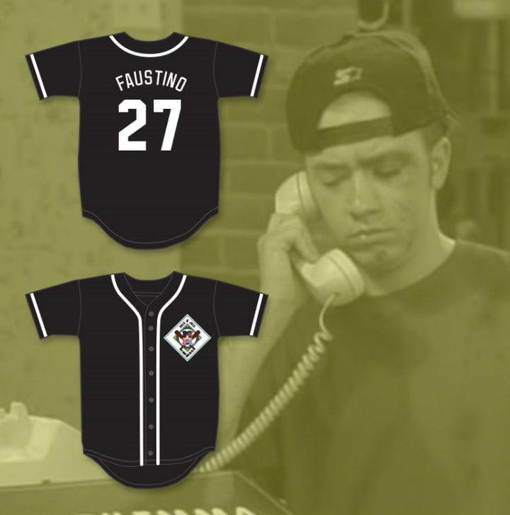 Camiseta de béisbol personalizada con cualquier nombre y número DAVID FAUSTINO 27 AARDVARKS 1º ROCK N' JOCK DIAMOND DERBY anual, costura superior, tallas S-6XL