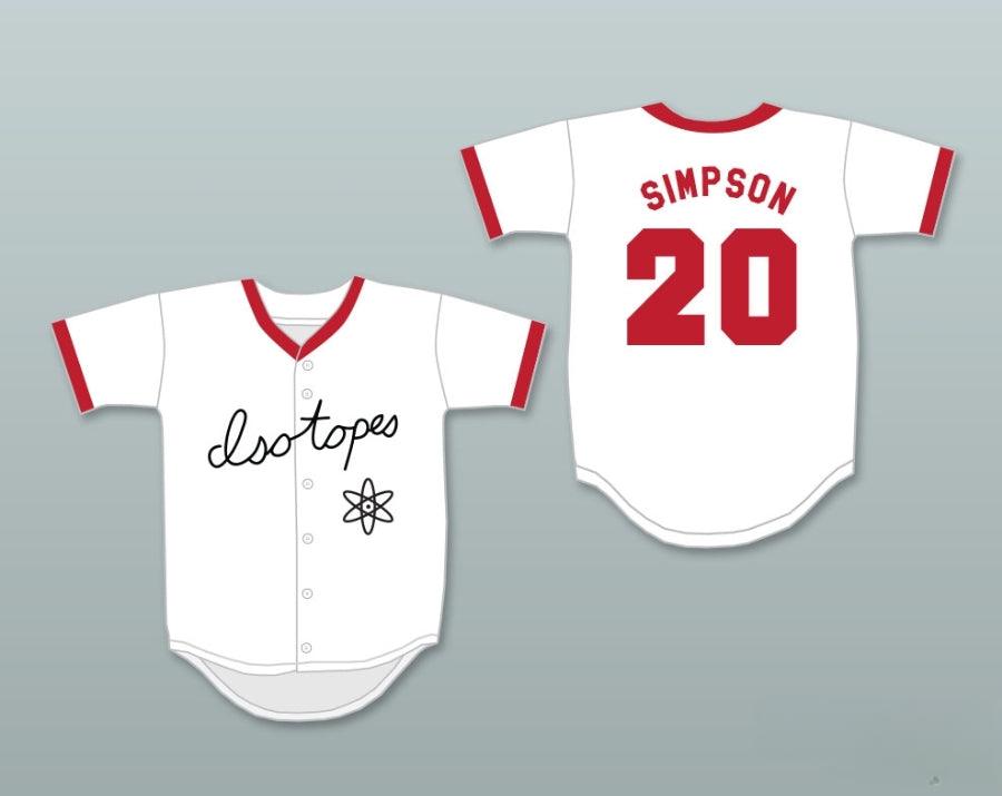 Camiseta de béisbol con botones de HOMER SIMPSON ISOTOPES 20 con nombre y número personalizados, costuras de S-6XL