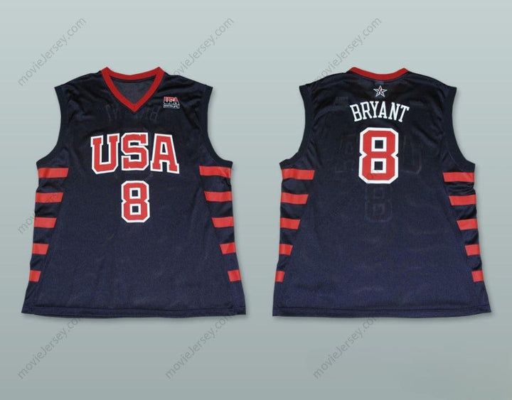 PERSONALIZA Cualquier Nombre Número BRYANT 8 EQUIPO EE. UU. AZUL OSCURO CAMISETA DE BALONCESTO Cosido S-6XL