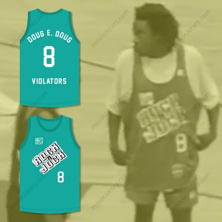 PERSONALIZA Cualquier Nombre Número DOUG E. DOUG 8 CAMISETA DE BALONCESTO VIOLATORS 3ER ENCUENTRO ANUAL DE B-BALL ROCK N' JOCK 1993 Costura Superior S-6XL
