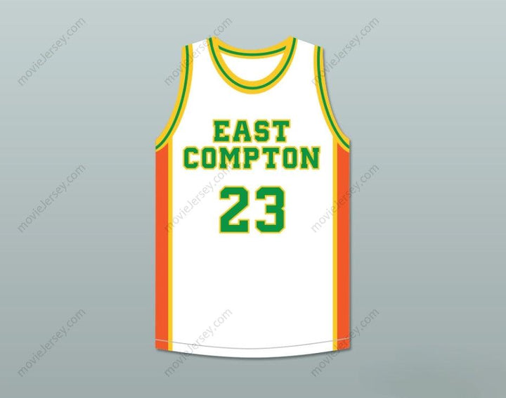 CAMISETA DE BALONCESTO BLANCA BORDADA DE LOS EAST COMPTON CLOVERS CON NOMBRE Y NÚMERO PERSONALIZADOS Tallas S-6XL