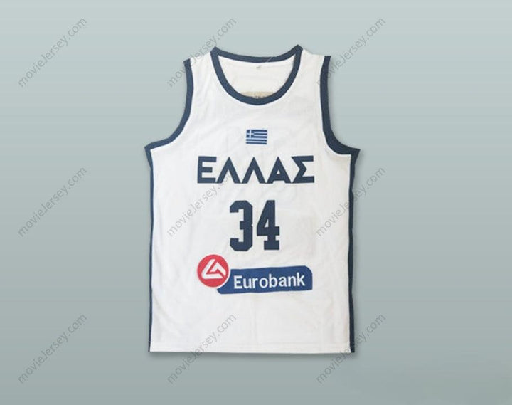 PERSONALIZA CUALQUIER Nombre Número GIANNIS ANTETOKOUNMPO 34 GRECIA SELECCIÓN NACIONAL BALONCESTO BLANCO Camiseta Top Cosido S-6XL