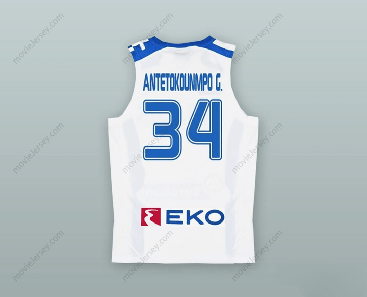CUSTOM ANY Name Number GIANNIS ANTETOKOUNMPO 34 GREECE WHITE BASKETBALL JERSEY Top Stitched S-6XL