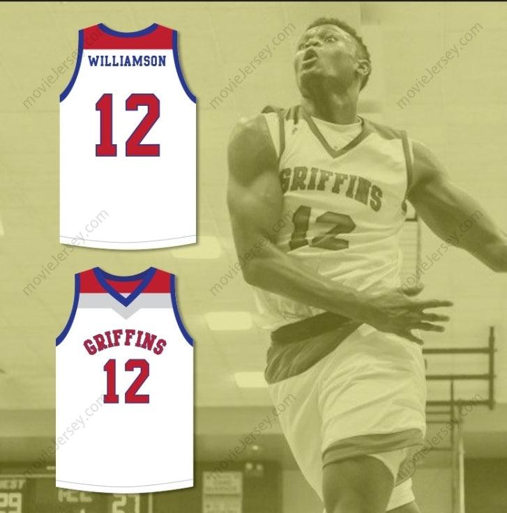 PERSONALIZA Cualquier Nombre Número ZION WILLIAMSON 12 ESCUELA DIURNA GRIFFINS CAMISETA DE BALONCESTO BLANCA 4 Costura Superior Tallas S-6XL