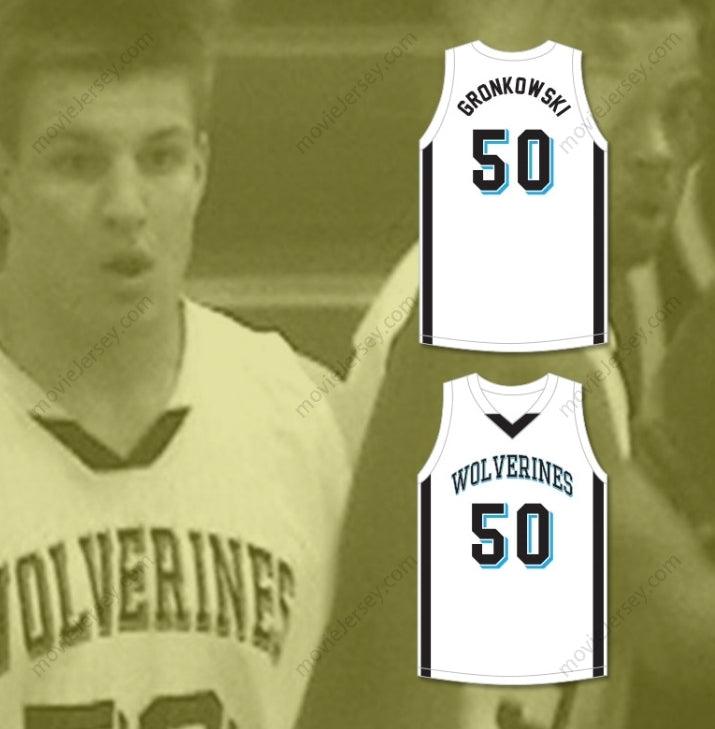 CAMISETA DE BALONCESTO BLANCA "WOLVERINES" DEL INSTITUTO HILLS DE ROB GRONKOWSKI #50, CON CUALQUIER NOMBRE Y NÚMERO PERSONALIZADOS, TALLAS S-6XL, CON DOBLE COSTURA SUPERIOR