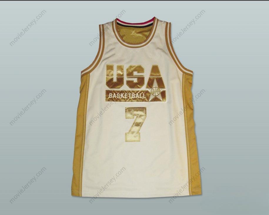 PERSONALIZA CUALQUIER Nombre Número LARRY BIRD USA CAMISETA DE BALONCESTO BLANCA Y DORADA NUEVA COSIDA A MANO Bordado S-6XL