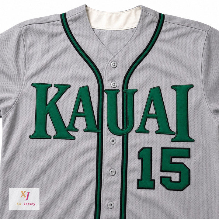 Camiseta de béisbol con botones para hombre KAUAI EMERALDS, diseño personalizado con cualquier nombre y número, gris, costura superior, tallas S-6XL