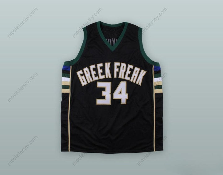 PERSONALIZA CUALQUIER Nombre Número GIANNIS ANTETOKOUNMPO 34 GREEK FREAK CAMISETA DE BALONCESTO NEGRA 1 Parte Superior Cosida S-6XL