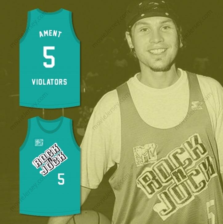 CAMISETA DE BALONCESTO PERSONALIZADA (cualquier nombre y número) JEFF AMENT 5 VIOLATORS 3.er ROCK N' JOCK B-BALL JAM ANUAL 1993, Bordado Superior S-6XL