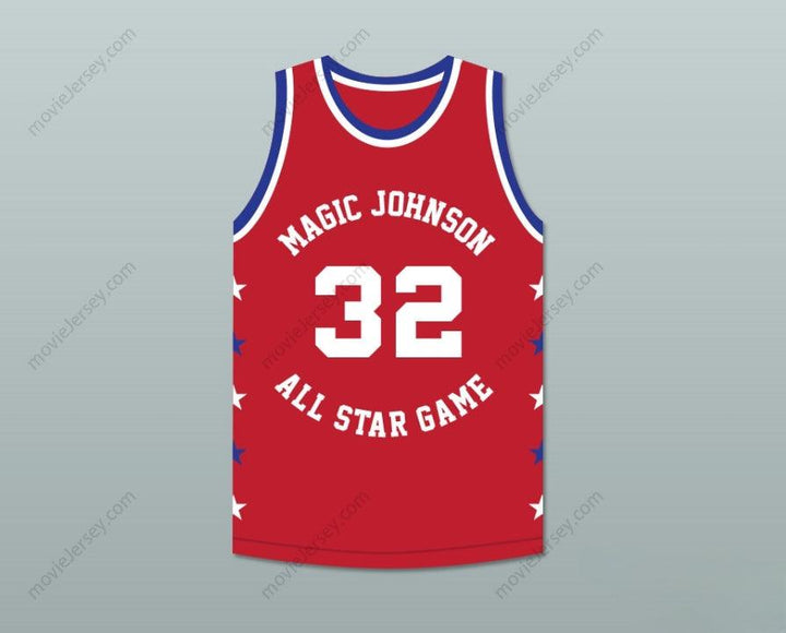 PERSONALIZA Cualquier Nombre Número MAGIC JOHNSON 32 CAMISETA DE BALONCESTO ROJA ALL STAR GAME 1990 EVENTO DE CARIDAD NOCHE DE VERANO MÁGICA Cosido Superior S-6XL