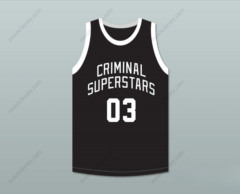 PERSONALIZA con CUALQUIER Nombre Número BONNIE & CLYDE ESTRELLAS CRIMINALES CLYDE 03 Camiseta de baloncesto negra Top Cosida S-6XL