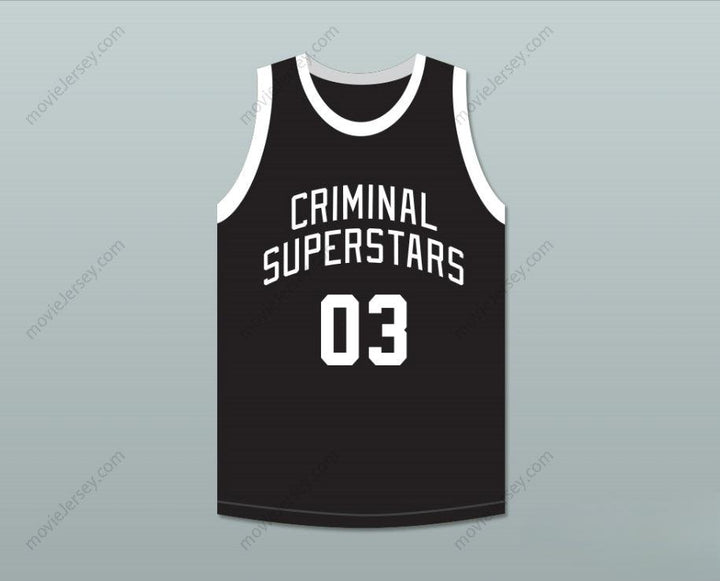 PERSONALIZA con CUALQUIER Nombre Número BONNIE & CLYDE ESTRELLAS CRIMINALES CLYDE 03 Camiseta de baloncesto negra Top Cosida S-6XL