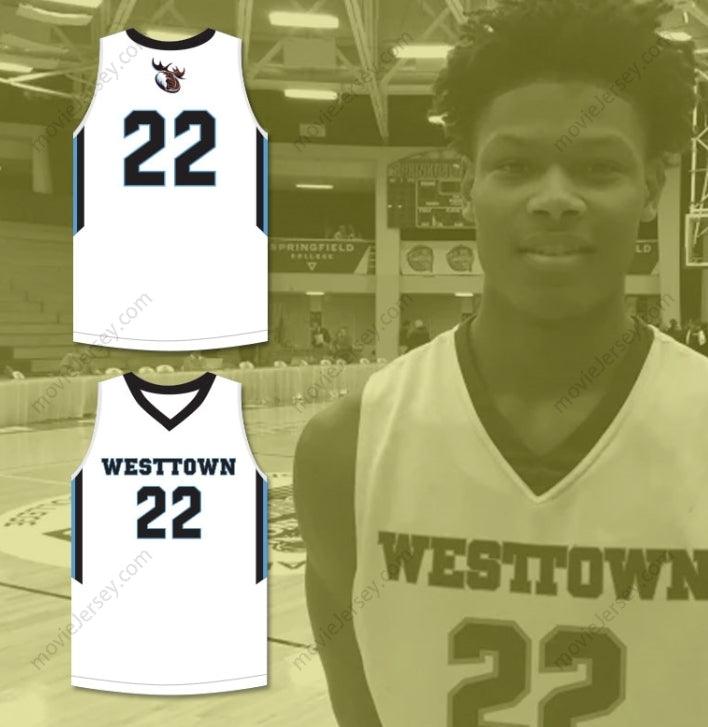 PERSONALIZADO CUALQUIER Nombre Número CAM REDDISH 22 WESTTOWN SCHOOL ALCE BLANCO CAMISETA DE BALONCESTO 1 Arriba Cosido S-6XL