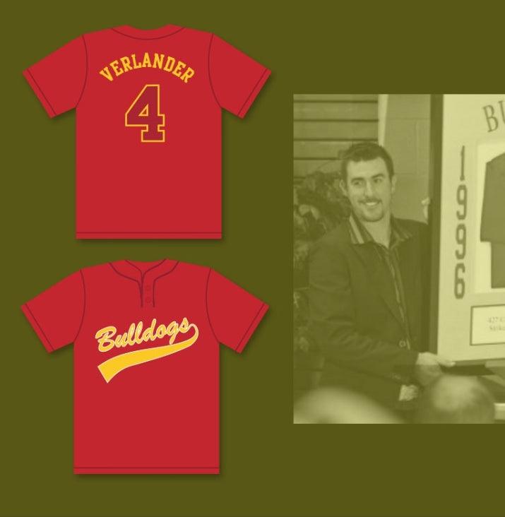 Personalizado Cualquier Nombre Número JUSTIN VERLANDER 4 CAMISETA DE BÉISBOL ROJA DE LOS HIGH SCHOOL BULLDOGS 3 Cosida en la parte superior S-6XL