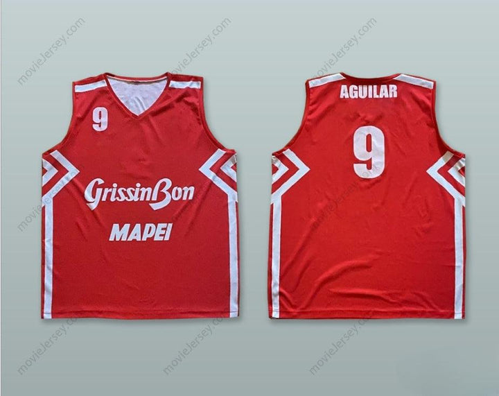 CAMISETA DE BALONCESTO ROJA CON CUALQUIER Nombre Número AGUILAR 9 OLIMPIA MILANO ITALIA Cosido Superior S-6XL