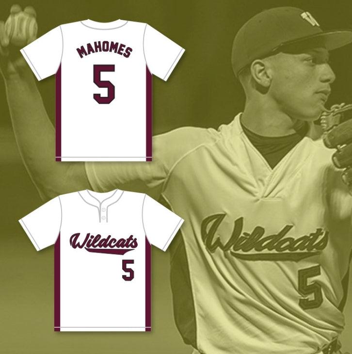 Personaliza Cualquier Nombre y Número PATRICK MAHOMES 5 CAMISETA DE BÉISBOL BLANCA DE LOS WILDCATS DE LA ESCUELA SECUNDARIA WHITEHOUSE 2 Costuras Reforzadas S-6XL
