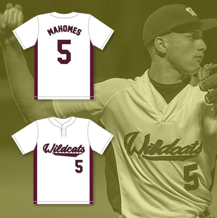 Personaliza Cualquier Nombre y Número PATRICK MAHOMES 5 CAMISETA DE BÉISBOL BLANCA DE LOS WILDCATS DE LA ESCUELA SECUNDARIA WHITEHOUSE 2 Costuras Reforzadas S-6XL