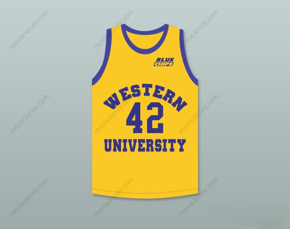 CUSTOM ANY Name Number MATT NOVER RICKY ROE 42   YELLOW BASKETBALL JERSEY WITH BLUE CHIPS PATCH Top Stitched S-6XL
