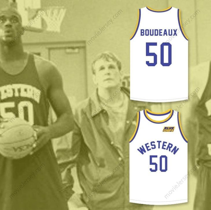 PERSONALIZA Cualquier Nombre Número SHAQ NEON BOUDEAUX 50 CAMISETA DE BALONCESTO BLANCA CON PARCHE DE BLUE CHIPS Costura Superior S-6XL