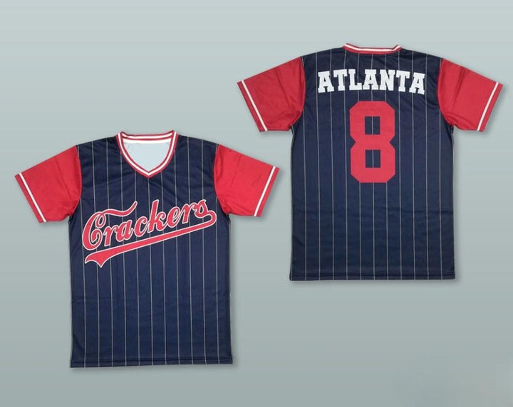 Personalizada Cualquier Nombre Número CRACKERS 8 AZUL RAYAS BÉISBOL CAMISETA Parte Superior Cosida S-6XL